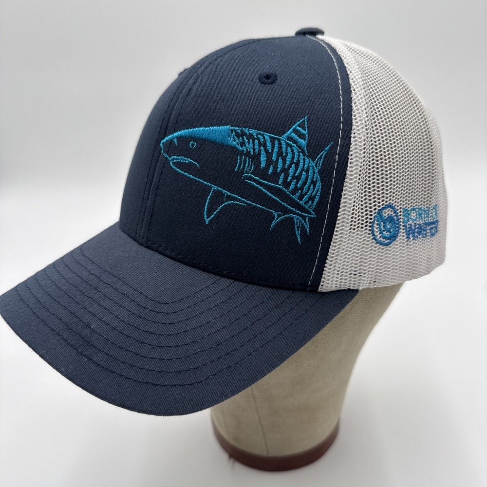 Born of Water Tiger Shark Hat Yupoong Classics Navy White Mesh Snapback Trucker